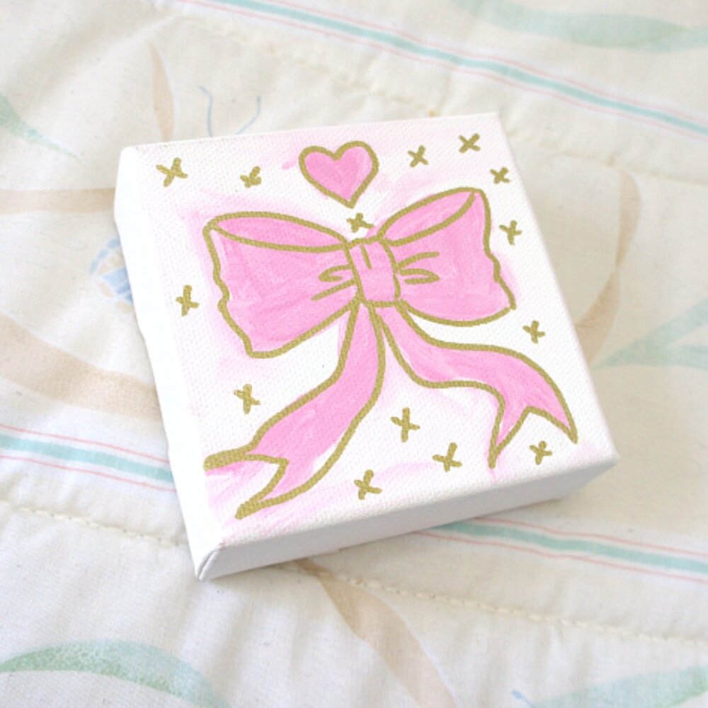 Pink Hand-Painted Mini Bow Canvas